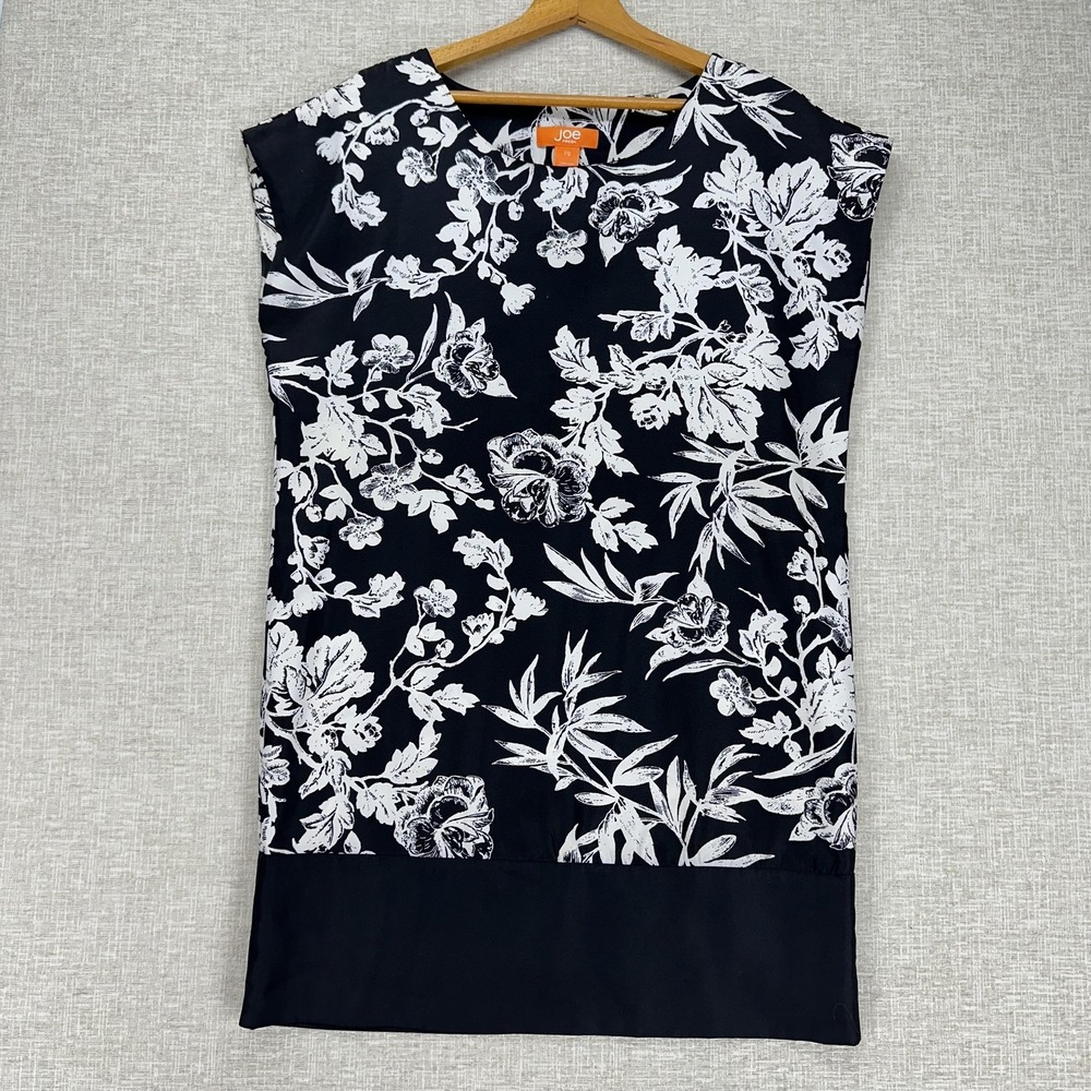 Joe Fresh Dress Womens Large Black White Floral Shift Tunic Cap Sleeve JCPenney